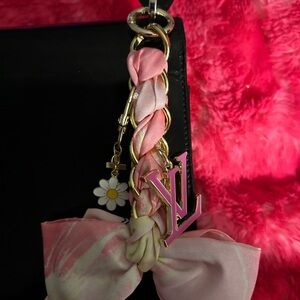 Pink and Gold Keychain/Purse Charm with Floral Charm